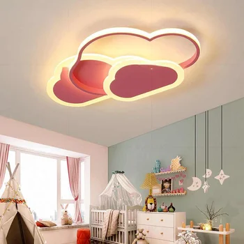 Светодиодный потолочный светильник для детской комнаты, спальни, кабинета, Современные светильники с регулируемой яркостью, Креативные детские потолочные светильники облачного розового цвета
