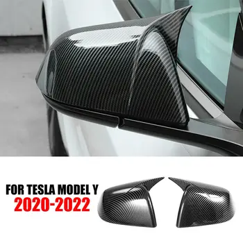 2шт Углеродное волокно Черная Крышка Рожка заднего зеркала Заднего вида для Tesla Модель Y 2021 2022
