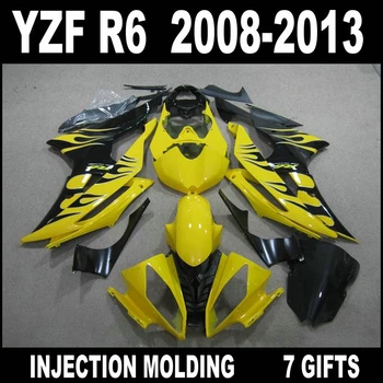 Высококачественные запчасти для 2008 2009 - 2013 YAMAHA R6 fairings желтое черное пламя 08 09 10 11 12 13 Комплект обтекателей YZF R6 JGL95