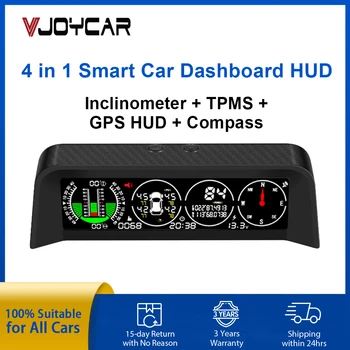 Vjoycar 2023 Newe 4 в 1 GPS HUD TPMS Монитор шин Инклинометр Gague Внедорожный 4x4 Автомобильный Спидометр Компас Часы для всех транспортных Средств