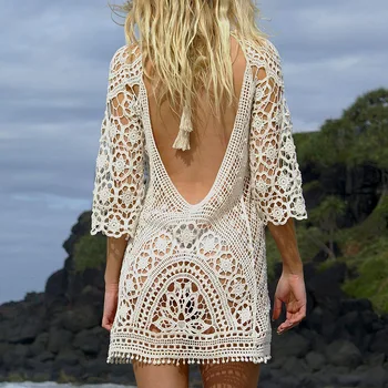 Сексуальное женское пляжное платье, вязаное крючком кружевное бикини, блузка, летние купальники для отдыха на море, Пляжная одежда 2021, новинка