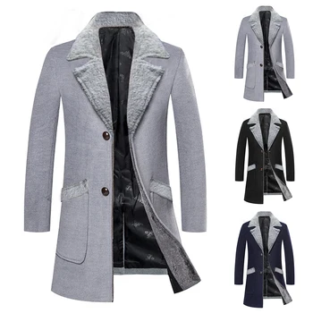 Модные мужские пальто Осень-зима, Британский Большой Размер, Уличная одежда, Пальто с меховым воротником, Мужское Шерстяное пальто, Верхняя одежда, Кардиган