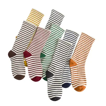 5 пар женских носков, удобные носки для пота, новые товары для чая в стиле литературного искусства, японские женские носки, полосатые хлопковые носки-трубочки с ворсом, женские носки