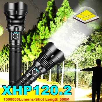 1000000 Люмен XHP120.2 Мощный светодиодный фонарик USB Перезаряжаемый светодиодный портативный фонарь с зумом IPX65, Тактический фонарь-вспышка, головной фонарь