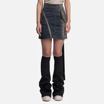 2023 Летняя Новая Женская мини-юбка Y2k Градиентного цвета с нерегулярным украшением на молнии, Модная Повседневная Универсальная Джинсовая юбка