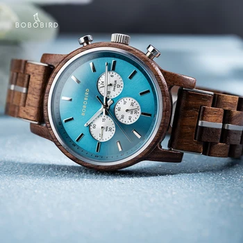 Деревянные часы BOBO BIRD, лучший бренд, роскошные спортивные мужские часы, качественный кварцевый механизм, наручные часы с хронографом на заказ, reloj hombre