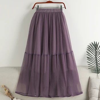 Коллекция 2023 года, весенне-летняя новинка, простая и милая сетчатая юбка трапециевидной формы средней длины с широкими складками для детей