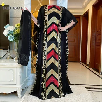 Новое арабское платье Дубай Абайя Мусульманское платье для женщин Бангладеш Черные платья с вышивкой блестками Марокканский кафтан Турецкий Пакистан