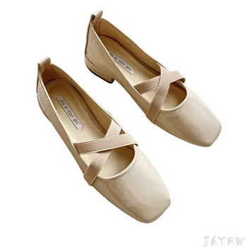 Весенняя обувь Mary Jane без застежки 2023 г., Модные женские туфли на плоской подошве с квадратным носком, Женская Элегантная Уличная Кожаная обувь