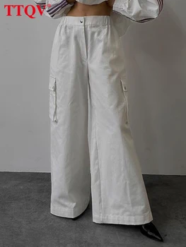 TTQV Модные Белые Свободные женские брюки 2023 Повседневные однотонные брюки с высокой талией Уличная одежда Осенние Широкие Брюки Женская одежда
