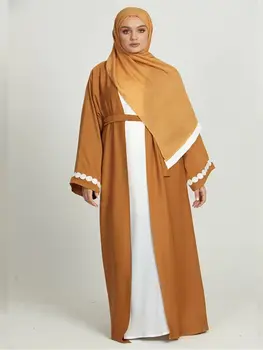 Модное открытое Кимоно, мусульманский пеньюар с абайей, мода Дубай, исламские абайи, одежда для молитвенного служения С поясом, wy958