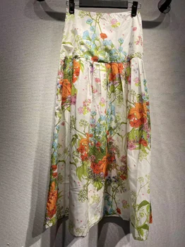 Французская весенне-летняя новая хлопковая юбка трапециевидной формы с цветочным принтом, Свободная юбка средней длины для женщин