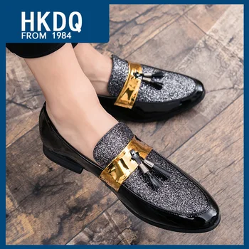 HKDQ/ Модная Мужская обувь для вечеринок с острыми кисточками, Дышащая Кожаная обувь без застежки, Мужская Комфортная Социальная обувь Для мужчин, Большой размер 38-47