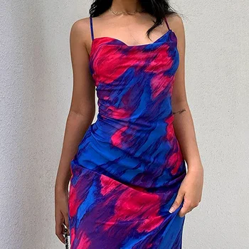 Летнее пляжное платье с галстуком-краской на бретельках Синего цвета с открытой спиной для вечеринки в ночном клубе Женское платье New Spring Vestidos