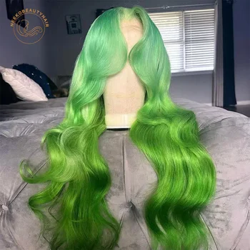 13x6 HD Прозрачные Кружевные Фронтальные Парики Зеленого Цвета Омбре, Цветной Кружевной Фронтальный Парик, Объемная Волна, Предварительно Выщипанные Волнистые Человеческие Волосы Для Женщин