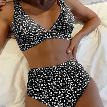 Сексуальный Купальник с эффектом Пуш-ап и высокой талией, Женский комплект бикини из двух частей с принтом, летняя пляжная одежда, купальный костюм, Бикини