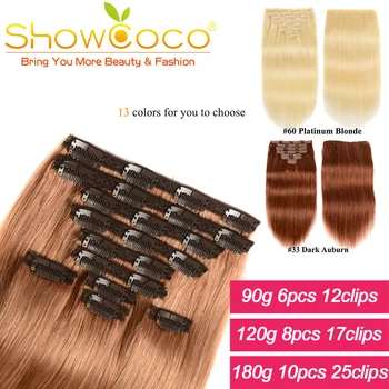 Наращивание волос Showcoco, 100% Заколка Remy Для наращивания человеческих волос, Корейские Заколки Для Волос, Шелковистая Прямая Заколка для волос