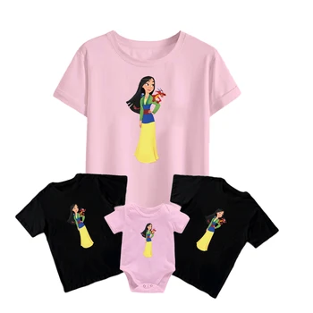 Крутая футболка Принцессы Мулан, Новый детский комбинезон Disney с коротким рукавом для всей семьи, Унисекс для взрослых, Повседневная мягкая удобная