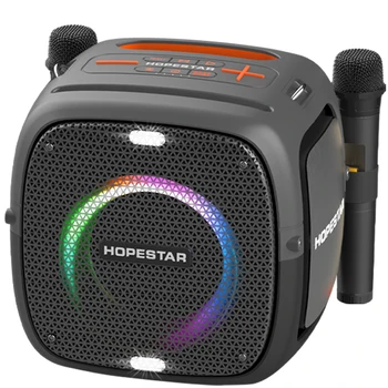 HOPESTAR Портативный Беспроводной Bluetooth Динамик 80 Вт Высокой Мощности Стерео Двойной Микрофон Открытый Домашний Караоке Сабвуфер RGB Light