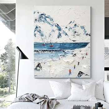 Ручная роспись маслом, современная простая снежная сцена, декоративная роспись для гостиной, трехмерная текстура, абстрактная живопись