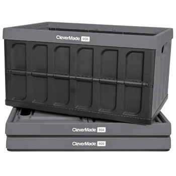Складные контейнеры для хранения CleverMade Eco, Камень серый на 12 галлонов, 3 Упаковочных ящика коробка для хранения