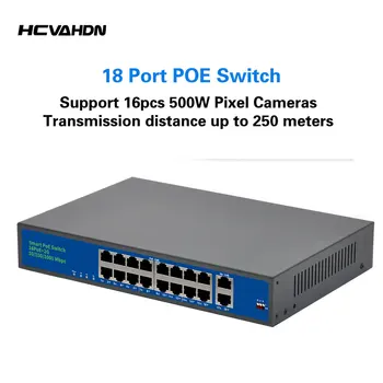 16-Портовый Сетевой коммутатор POE Ethernet + 2-Портовый Гигабитный Быстрый Коммутатор восходящей линии Связи с Металлическим Корпусом Для IP-камеры Видеонаблюдения Мощностью 250 М