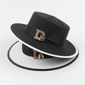 Панама, Модная Женская Элегантная Соломенная шляпа из рафии со стразами, буквы для отдыха и путешествий, Высококачественная Женская Летняя шляпа для банкета