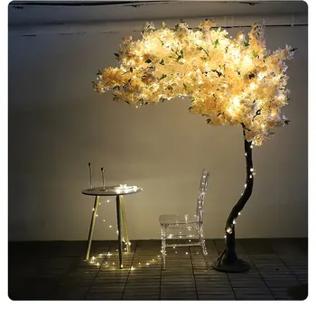 Большая елка с искусственным цветением вишни в стиле шампанского, имитирующая дерево Сакуры для домашнего сада, декора на открытом воздухе, Рождественские украшения
