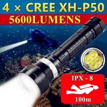 CREE XHP50, мощный светодиодный фонарик для Дайвинга, Подводный 100 м, Водонепроницаемые Фонари для Дайверов, Охотничье Освещение, Тактический фонарь