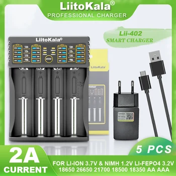 5 Шт. Liitokala Lii-402 18650 3,7 В 3,2 В 3,85 В 26650 18350 14500 21700 25500 1,2 В AA AAA NiMH Литиевая Аккумуляторная Батарея Зарядное Устройство