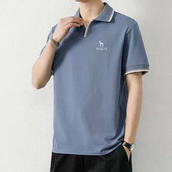 Мужская одежда для гольфа HAZZYS, рубашка-поло, мужская летняя шелковая рубашка с V-образным вырезом, однотонное повседневное поло с коротким рукавом, деловые спортивные