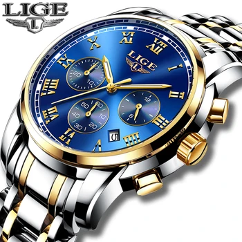 2022 Новые Часы Мужские Люксового бренда LIGE Chronograph Мужские Спортивные часы Водонепроницаемые Полностью Стальные Кварцевые мужские часы Relogio Masculino