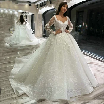 Свадебное платье Принцессы Adorza с Длинными рукавами в стиле Милой Невесты 2022, Бальное платье с аппликацией из бисера, vestido de noiva