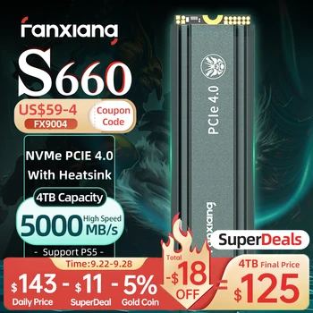 Fanxiang S660 SSD 4 ТБ 2 ТБ 1 ТБ 500 ГБ 5000 Мб/с. M.2 NVMe PCIe4.0x4 SSD Внутренний твердотельный накопитель Для настольных ПК PS5/PlayStation5