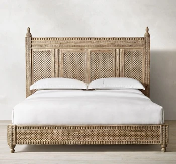 Роскошная кровать в современном стиле, Дизайн двуспальной кровати, Изголовье с деревянной рамой Для мебели для комнат, мебель для спальни