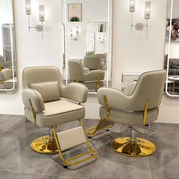 Персональное Парикмахерское кресло в стиле Ретро из золотой кожи, Профессиональное Вращающееся салонное кресло на колесиках, Роскошная мебель для салона Cadeiras