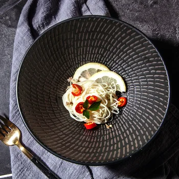Японская посуда посуда в ресторане суп с лапшой чаша 7 дюймов черный ретро полосатая керамическая круглая глубокая миска лапши 