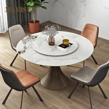 Круглый стол с поворотным столом Яркий и глянцевый Обеденный стол из каменного сланца На 4-6 персон Кухонные кофейные сервизы для столовой
