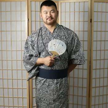 Летнее мужское японское традиционное хлопковое кимоно Юката, Мужская домашняя одежда, Халат, Одежда для Косплея