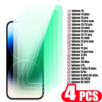 4шт 9H Для iphone 14 plus 13 12 mini 11 pro max X XS Max XR SE 7 8 6 6s Закаленное стекло для защиты экрана телефона от зеленого света