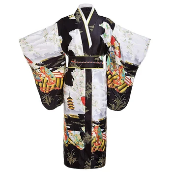 Японская Традиционная Юная леди Юката с вышивкой, Атласное Кимоно, Халат, Винтажная одежда для выступлений, платье с принтом, Размер Onesize