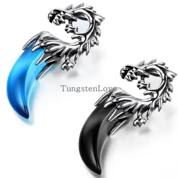 BONISKISS Tribal Мужское ожерелье с подвеской в виде зуба дракона из нержавеющей стали, подвеска в стиле хип-хоп для мальчиков, colgantes hombre, синий и черный цвета, выбор