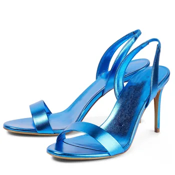 Роскошные Синие Летние женские Босоножки на высоком каблуке; Новинка 2023 года; Босоножки с открытым носком; Женские Вечерние туфли без застежки на высоком каблуке; Обувь на шпильке