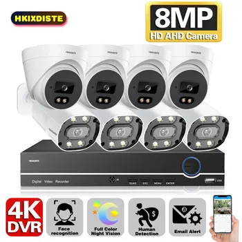 HKIXDISTE 4K Ultra HD Цветная система видеонаблюдения 8-канальный 8-мегапиксельный видеорегистратор H.265 + С 8-мегапиксельными Наружными всепогодными камерами видеонаблюдения