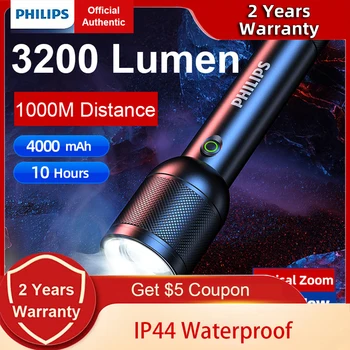 Philips 3200 люмен светодиодный фонарик 1000 м Портативные мощные яркие фонари Походная лампа для самообороны на открытом воздухе