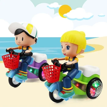 Электрический трюковый велосипед, игрушка Для детей, музыкальный трехколесный велосипед, Интерактивное всенаправленное колесо, вращающееся на 360 °, Подарок для автомобиля, Забавная детская игрушка