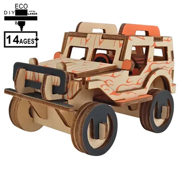 Лазерная Резка 3D Деревянная головоломка Jigsaw Vehicle Jeep DIY Assembly Детские Развивающие деревянные игрушки Для детей Мальчиков