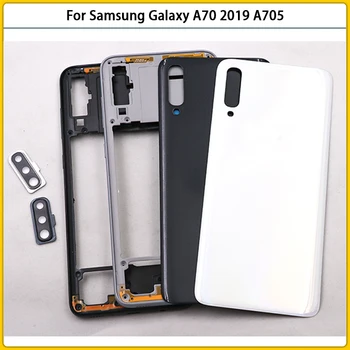 Для Galaxy A70 2019 A705 SM-A705F A705DS Пластиковая Средняя Рамка Безель Задняя Крышка Батарейного Отсека Задняя Дверь Корпус Объектива Чехол