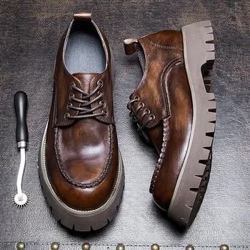 Мужская обувь на платформе Из натуральной кожи Повседневные рабочие ботинки Высокого Качества Ретро Мужские Уличные Кроссовки на платформе Zapatos Hombre