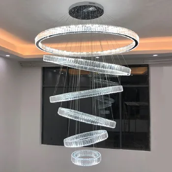 Светодиодная современная хрустальная люстра с кольцом, креативная личность, светодиодная лампа из нержавеющей стали, двухуровневое напольное украшение для гостиной maison lustr